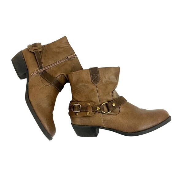 Kenneth Cole Taylor Brown Leather Western Harness Short Moto Engineer Boots Size - Picture 2 of 10